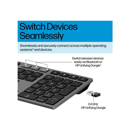 HP 725 Multi-Device Rechargeable Wireless Keyboard & Mouse Combo - Black - SKU: 9T5B0UT